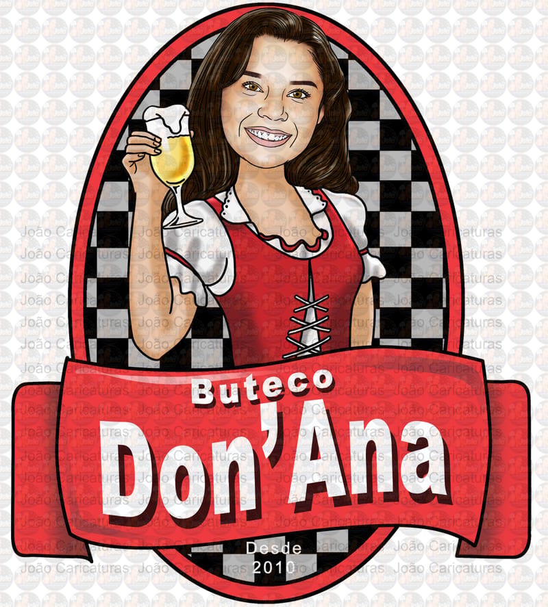 Caricatura boteco logo digital mulher rosto normal e bonito p banner convite e lembrançinhas aniversário-Tema Boteco-bar-João Caricaturas