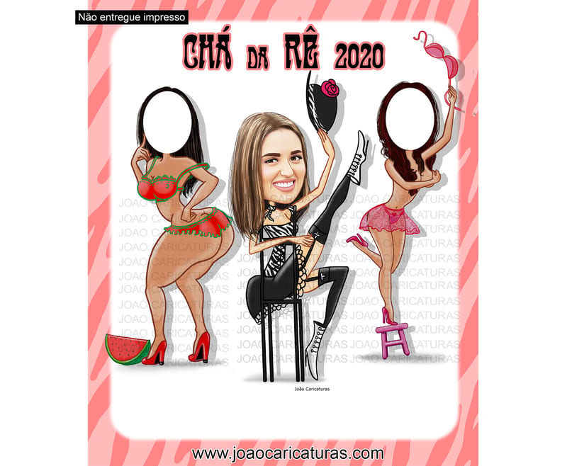 Caricatura de aniversário mulher tema cabaré chá banner eu fui (não impresso)