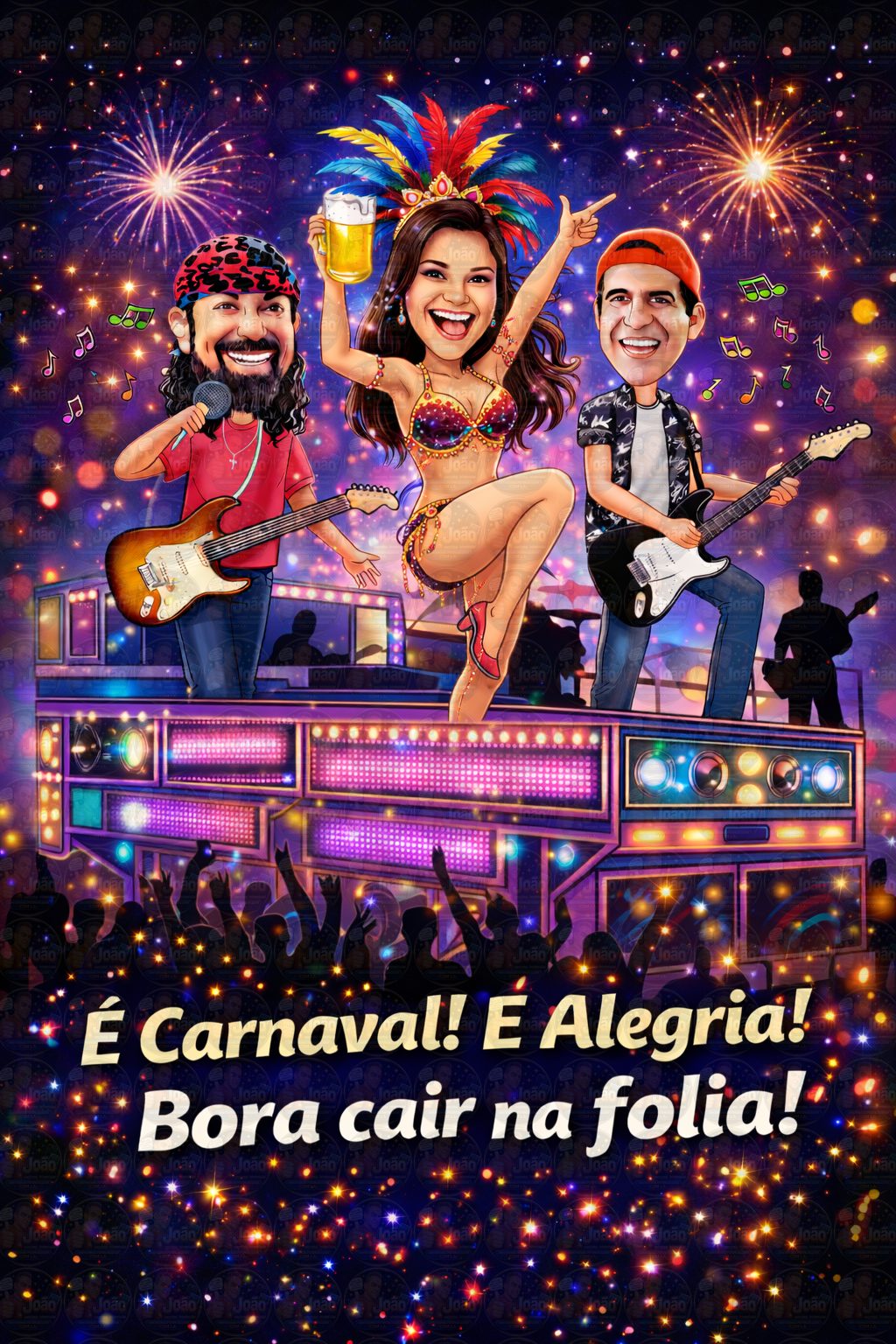 Caricatura Personalizada Micareta e Carnaval no Trio Elétrico | Aniversário com Seu Rosto