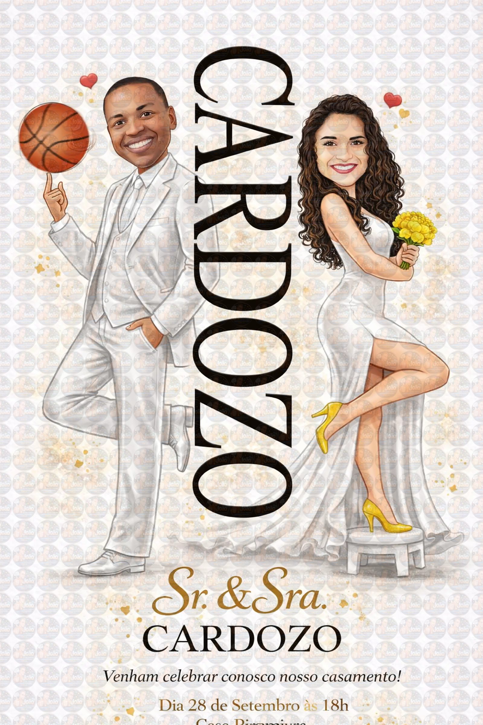 Caricatura Casamento Elegante | Noivo e Noiva Personalizados