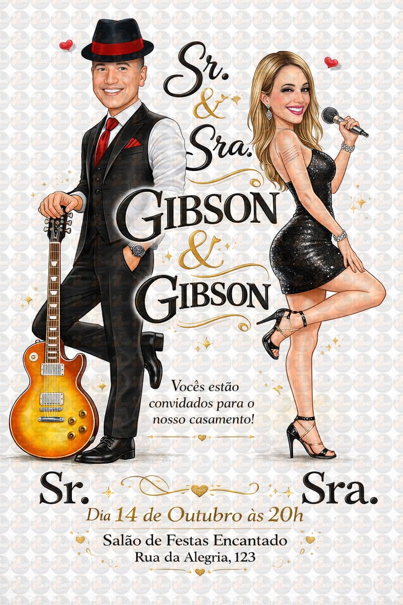 Caricatura Noivos Sr. e Sra. Músicos | Arte Personalizada