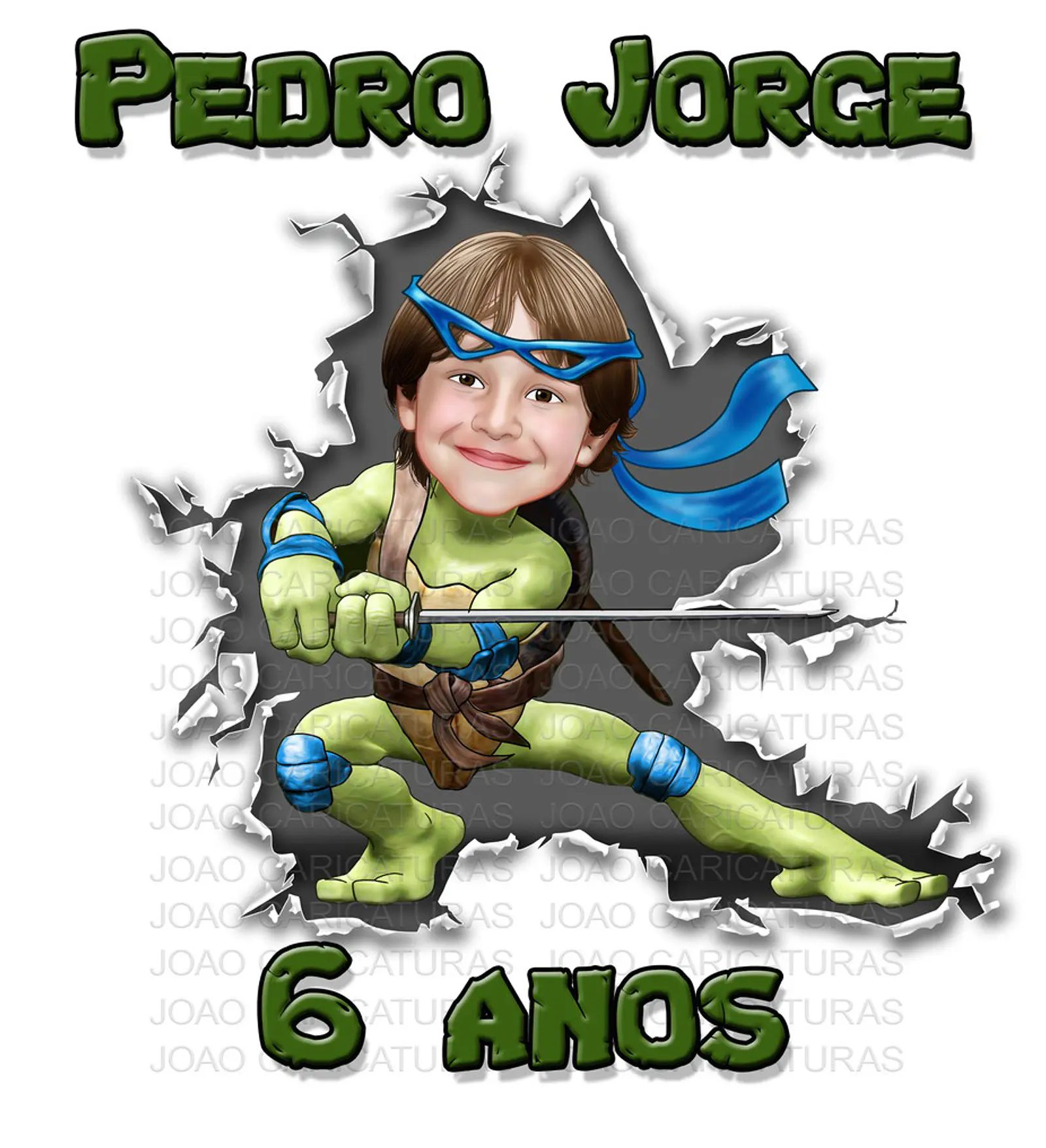 Caricatura digital, tartaruga, caipira, fazendinh, ninja buzzy woody, junina, mickey, jogador, festinha anivers, filho criança bebê menino, voando, super, boy, bola, batman, roqueiro, patrulha canina