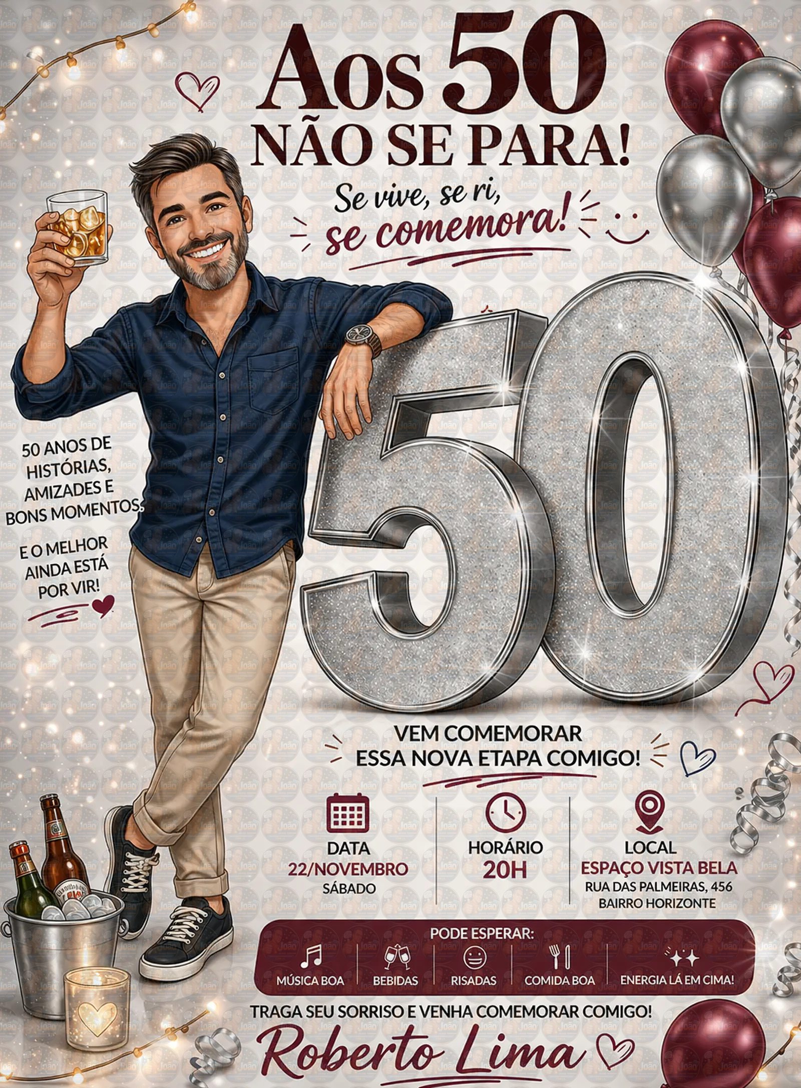 Convite Digital Masculino com Caricatura para Aniversário