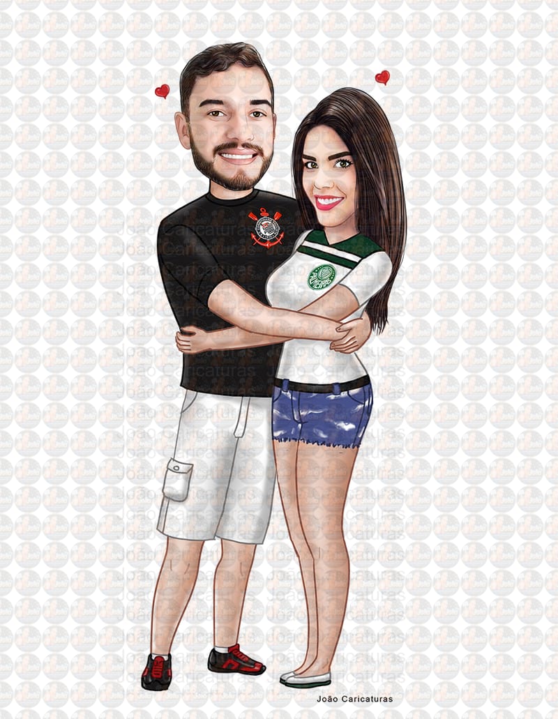Caricatura digital de casal namorados namoro abraçados aniversário festa presente luar príncipe juntinhos crush moderna realista, caprichada rosto normal natura traços perfeitos vinho Santos