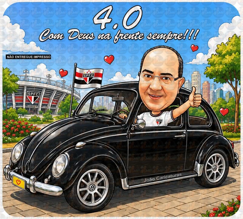 Caricatura Personalizada com Fusca | Aniversário e Presente para pai