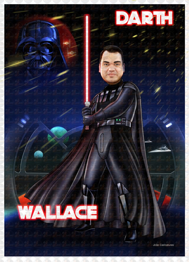 Caricatura Personalizada de Guerreiro Espacial para Aniversário