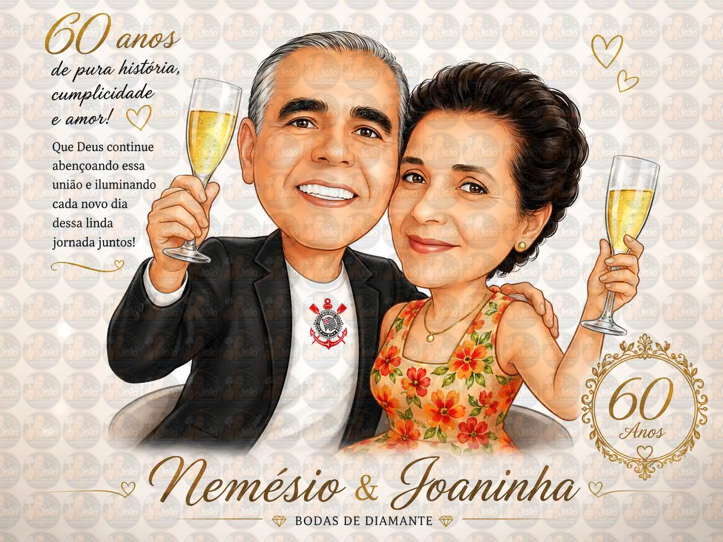 Caricatura de Bodas Personalizada – 10, 20, 25, 30, 40, 50 e 60 Anos de Casamento