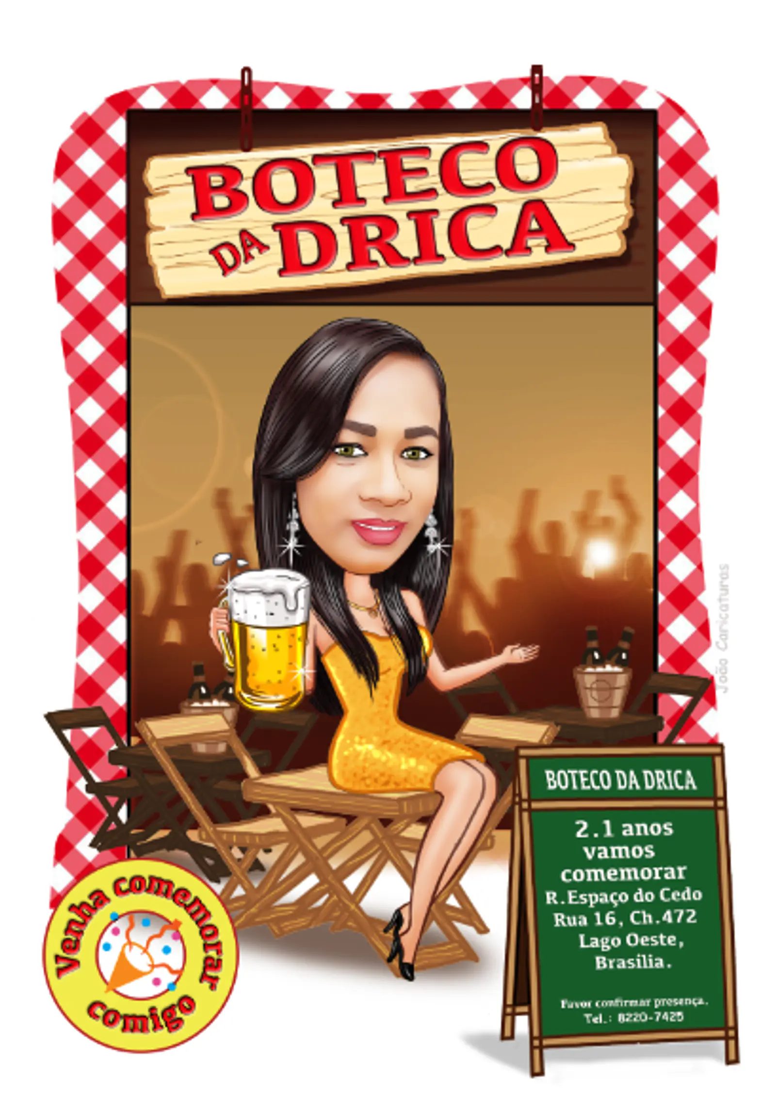 Caricatura Digital Feminina Tema Boteco – Personalizada por Foto