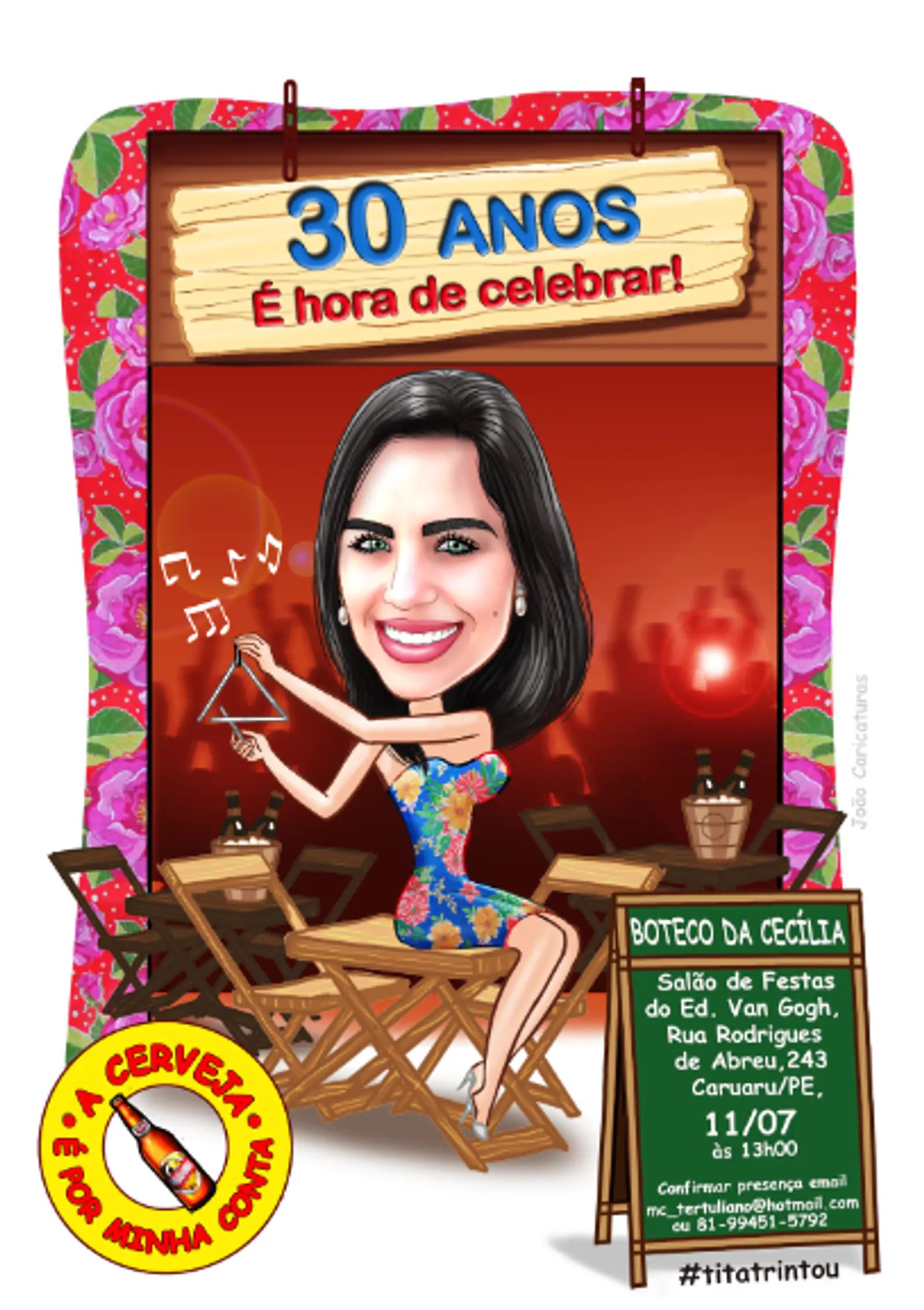 Caricatura Digital Feminina Tema Boteco – Personalizada por Foto