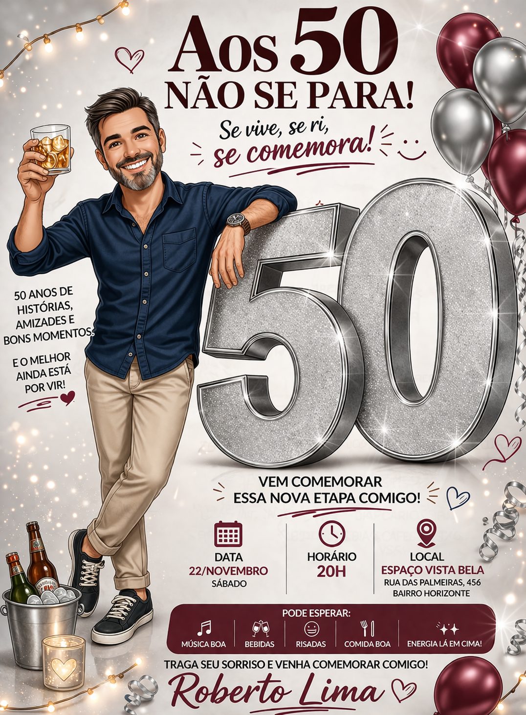 Caricatura Digital para Convite de Aniversário Masculino (Personalizada)