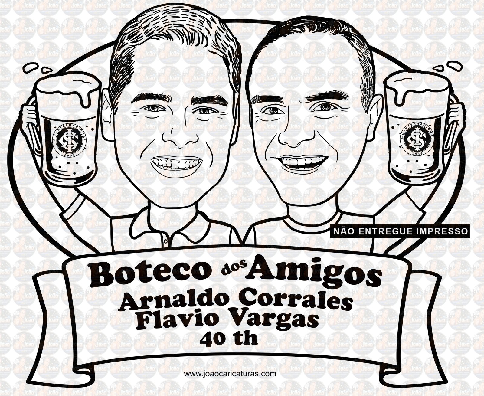 Caricatura Digital Tema boteco duplo- amigos, irmãos duas pessoas brindando, time, a traço, sem cor, corel, vetor