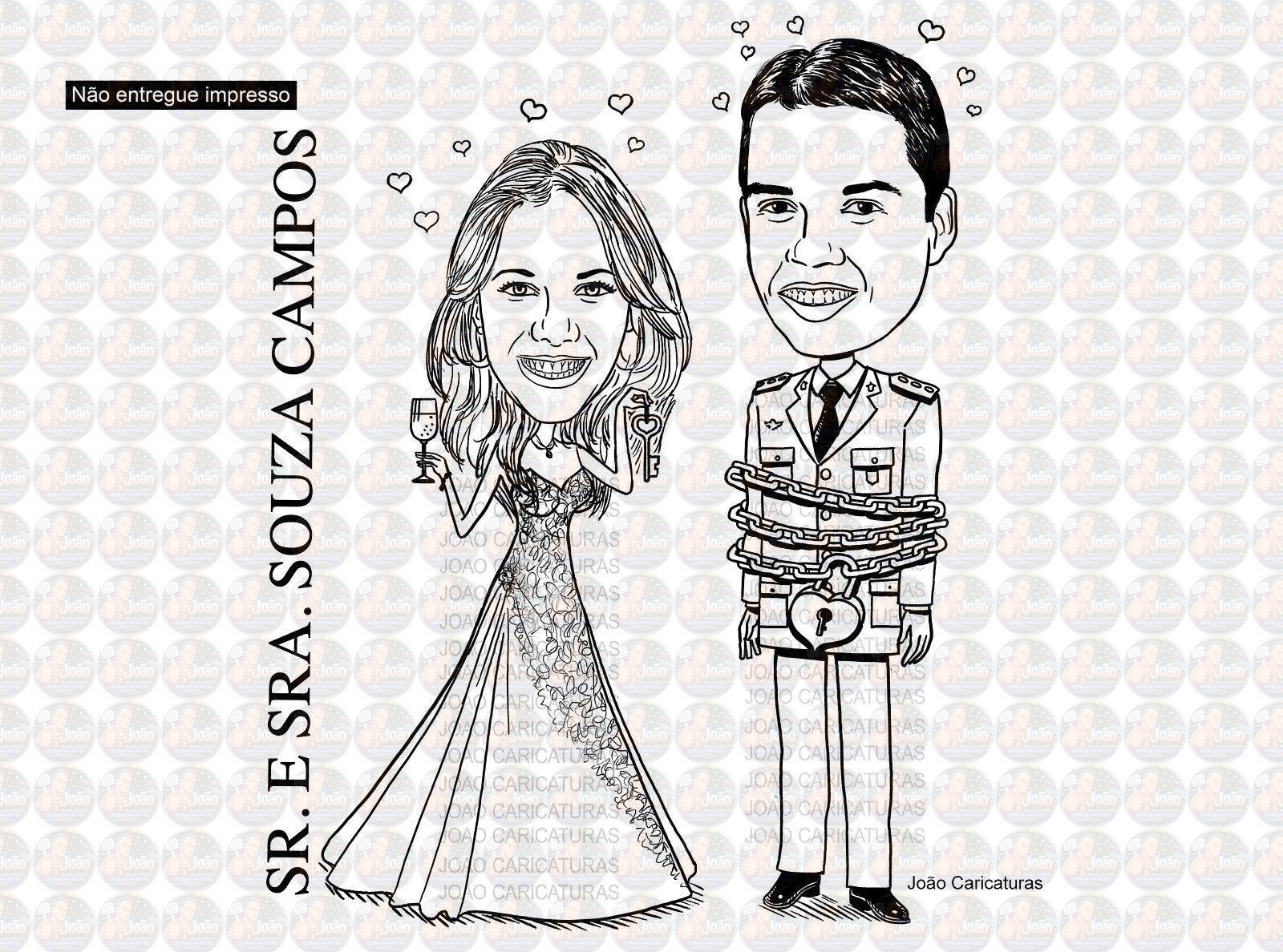 Caricatura casal traço sem cor corel casamento, noivo, noiva, vetor, vetorial, 1 cor, brindando, divertida, puxando pela corda, acorrentado, abraçado marido esposa