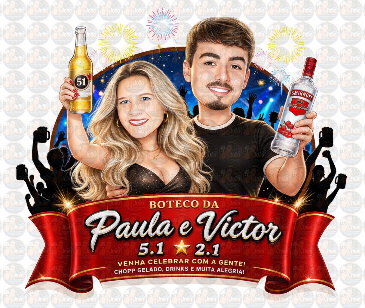 Caricatura de Casal Tema Boteco Personalizada | Convite e Banner