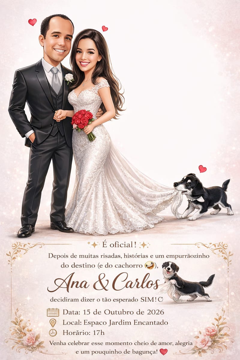 Convite de Casamento com Caricatura Personalizada | Arte Exclusiva