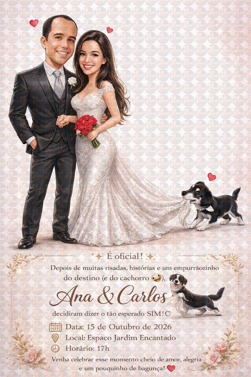 Convite de Casamento com Caricatura Personalizada | Arte Exclusiva