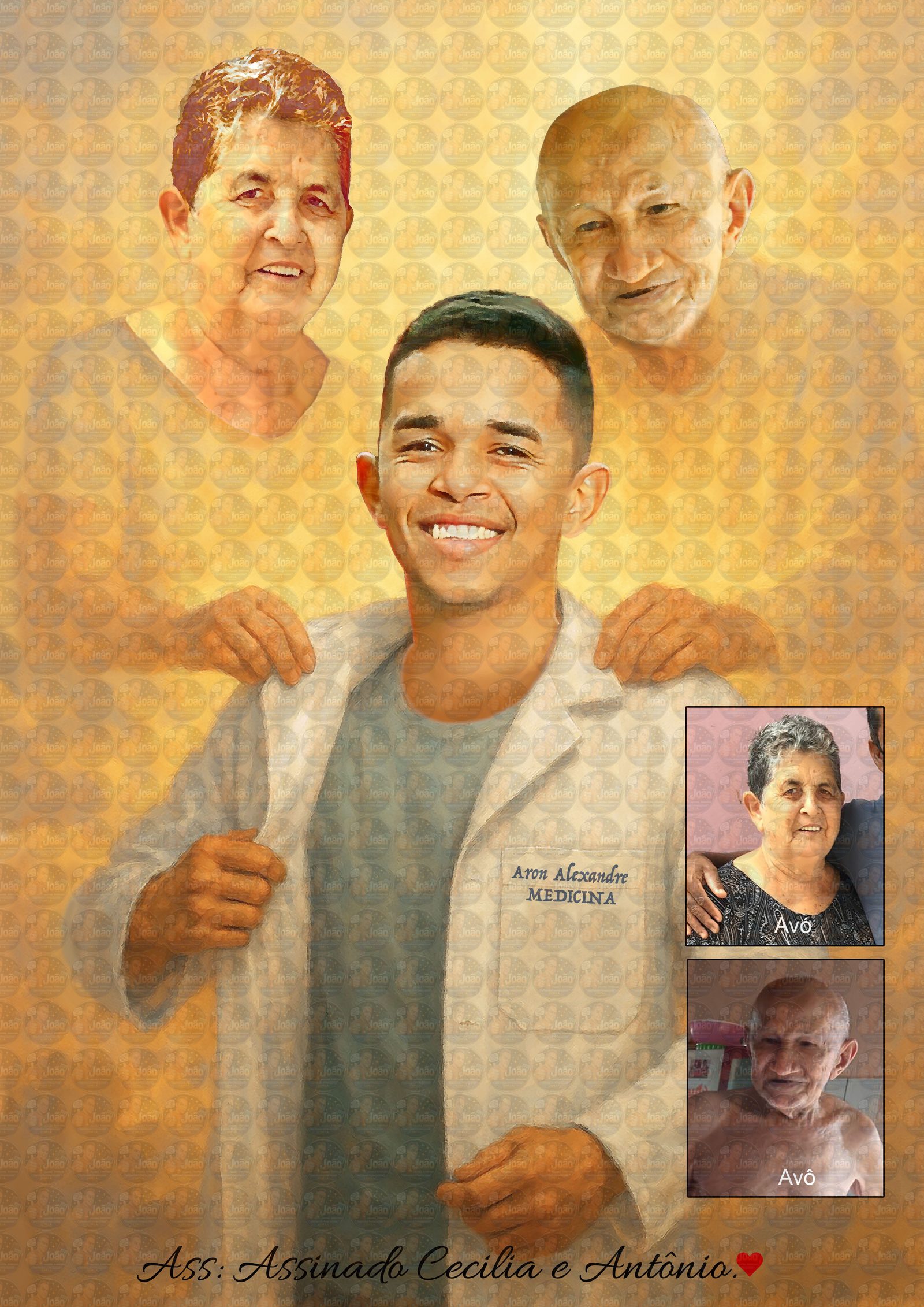 Desenho pintura digital Homenagem avós falecidos para presentear como quadro na cerimônia do Avental faculdade jaléco