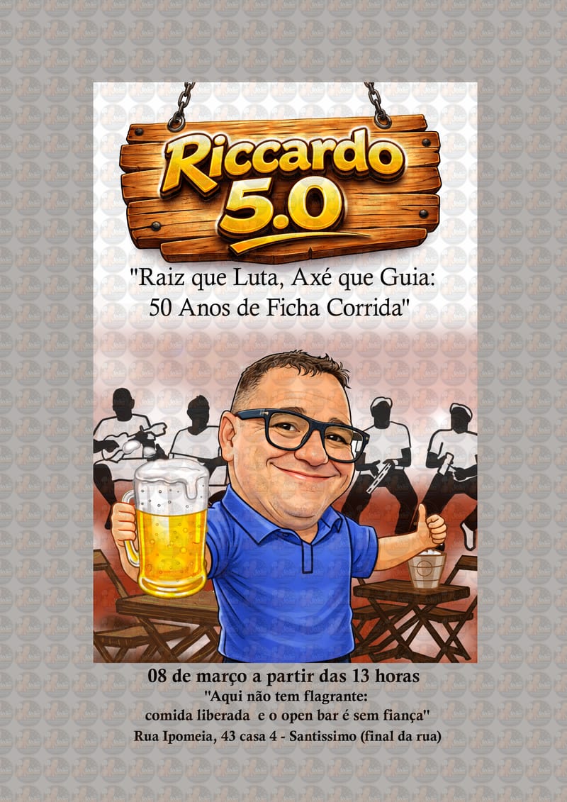 Convite Digital Personalizado 50 Anos com Caricatura | Tema Boteco Masculino