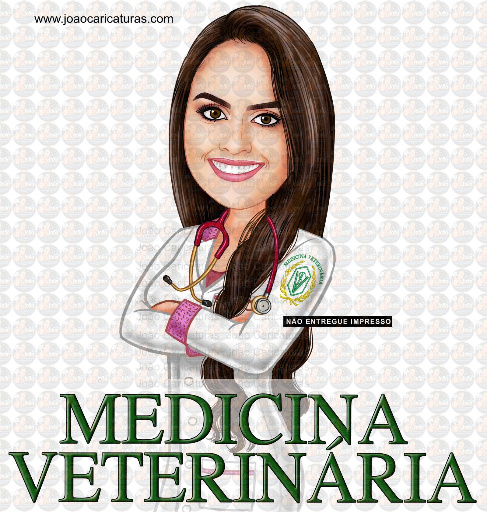 Caricaturas digitais de mulher linda certificado veterinária desenho lápis preto rosto delicados e super idênticos, Formandos universitários diplomados formados formatura medicina matéria