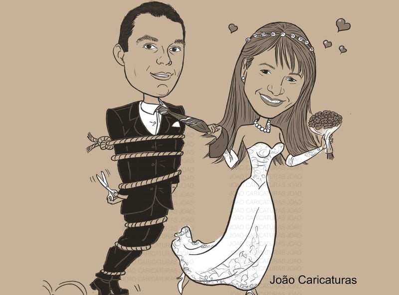 Caricatura casal traço sem cor corel casamento com pandeiro, noivo, noiva enfermeira, vetor, vetorial, 1 cor, puxando gravata, igreja,