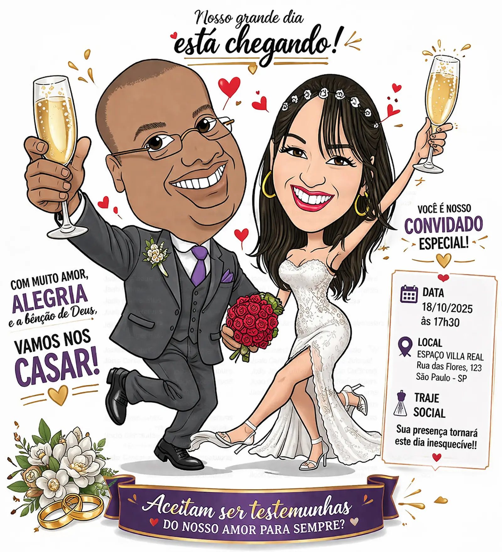 Caricaturas de Noivos para Convites de Casamento | Arte Personalizada