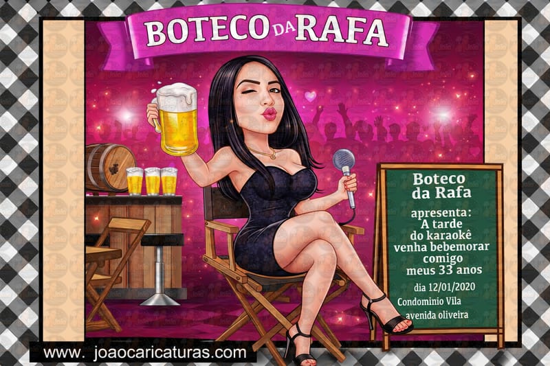 Caricatura Digital Feminina Tema Boteco – Personalizada por Foto