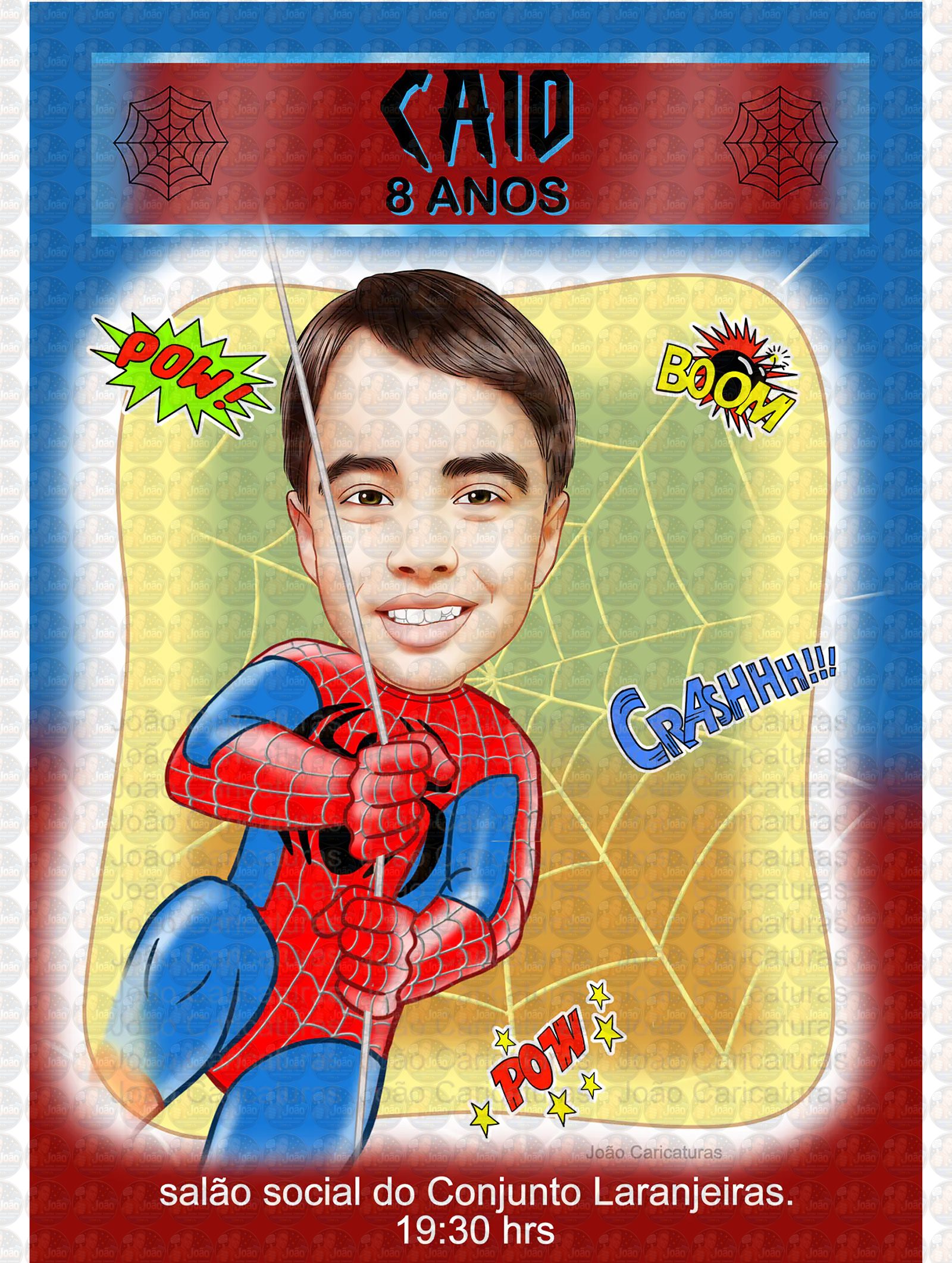 Caricatura digital super herói homem aranha, spider, teia, escalando,pendurado