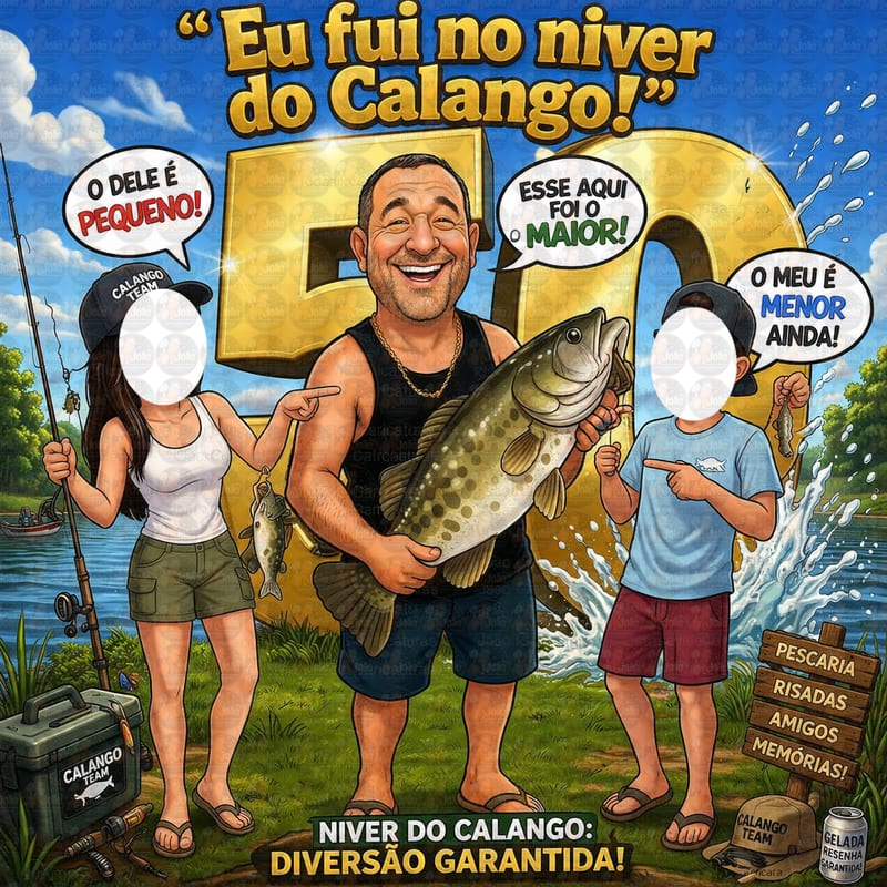 Caricatura Estilo Eu Fui para Festa – Banner com Tema Pescador