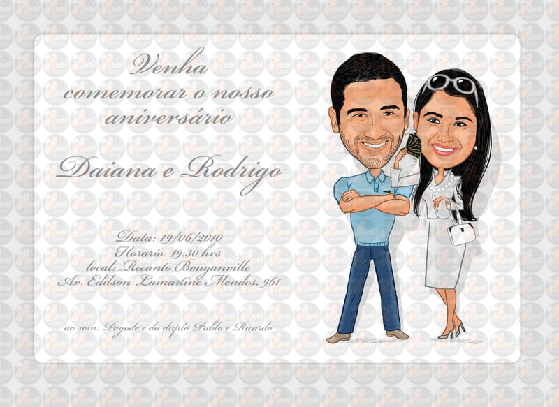 Caricatura para convite de aniversário duplo irmãos, namorados, chique,luxo,rica