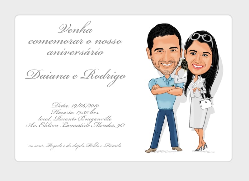 Caricatura para convite de aniversário duplo irmãos, namorados, chique,luxo,rica