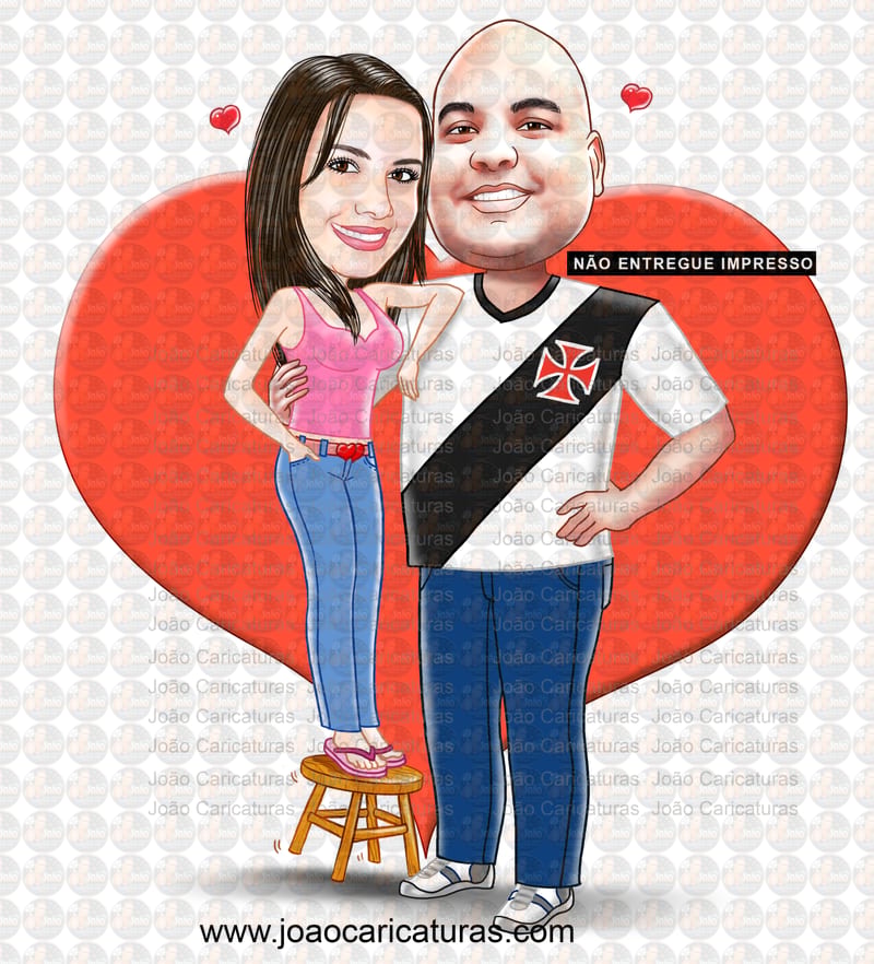 Desenho de caricatura de casal namorada baixinha banquinho namorado grandão vascaino time torcida vasco magrinha