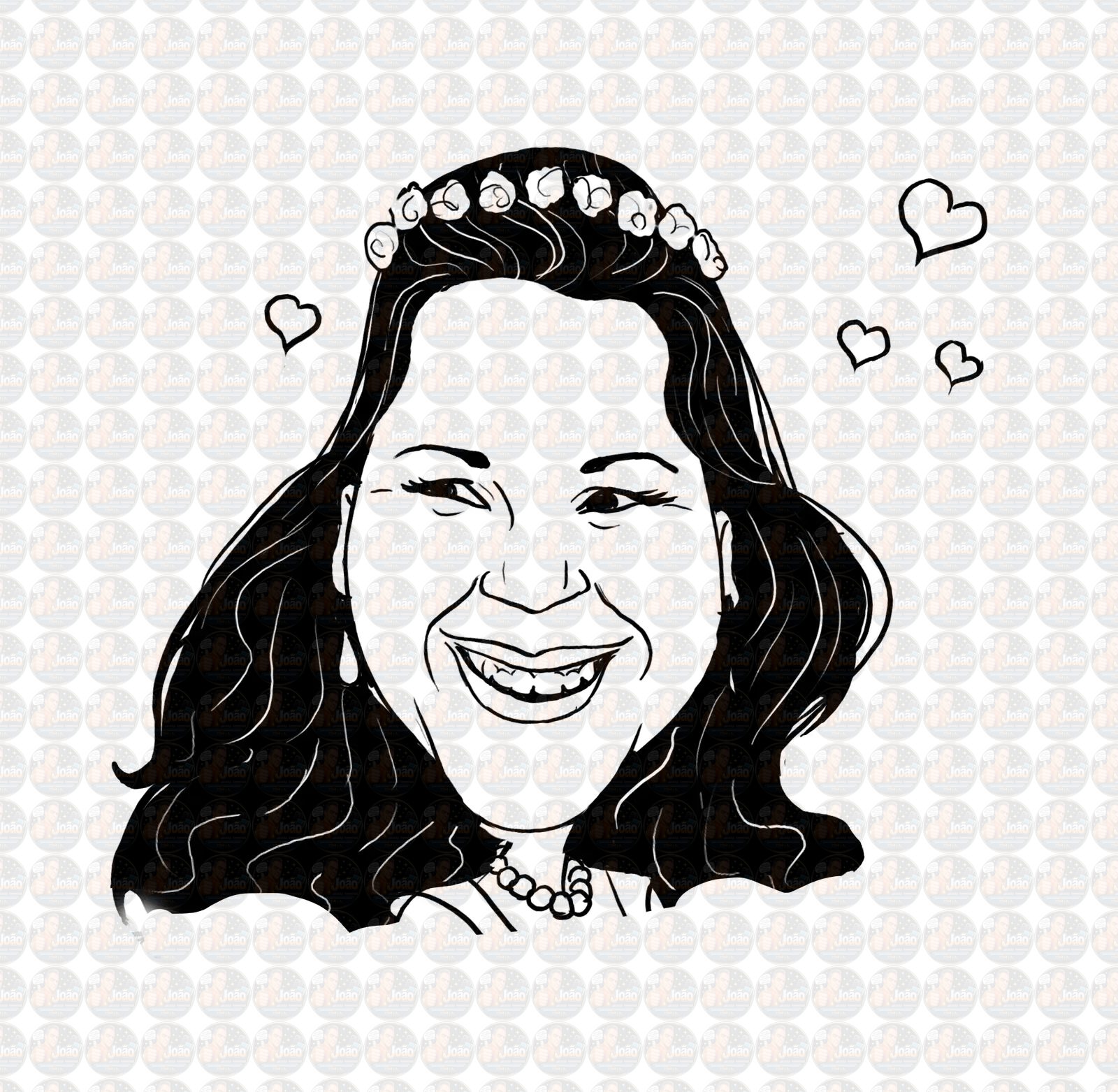 Desenho de caricaturas de rosto sem cor, caricatas, com distorção, com aumentos, engraçadas, cômicas, divertidas, desenhada a mão, aniversário, sorrisão, bocão, narizão, orelhão, narigão, namorada