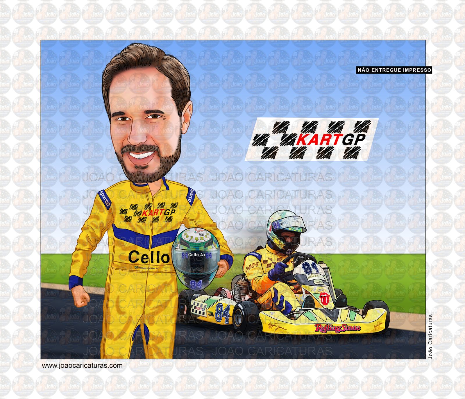Caricatura corredor homem namorado marido aniversariante corredor mini kart atleta medalha quadro banner camiseta velocidade presente criativo personalizado único hobby preferido