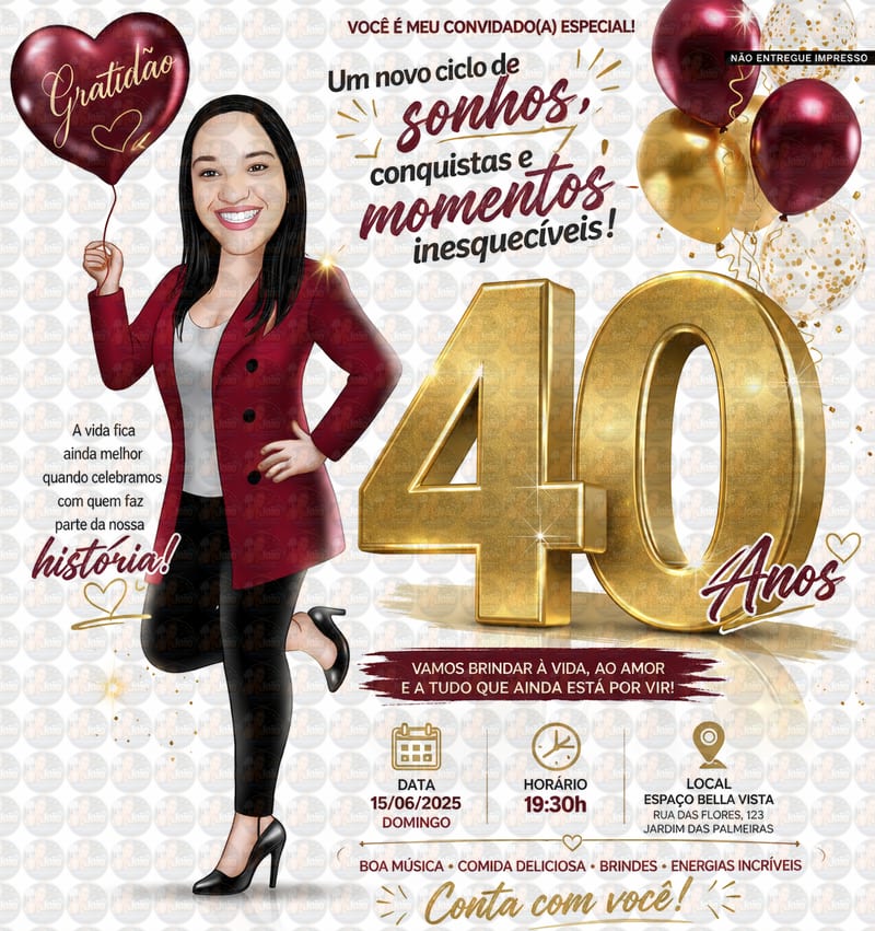 Convite de Aniversário Feminino com Caricatura Digital – Personalizado para Todas as Idades