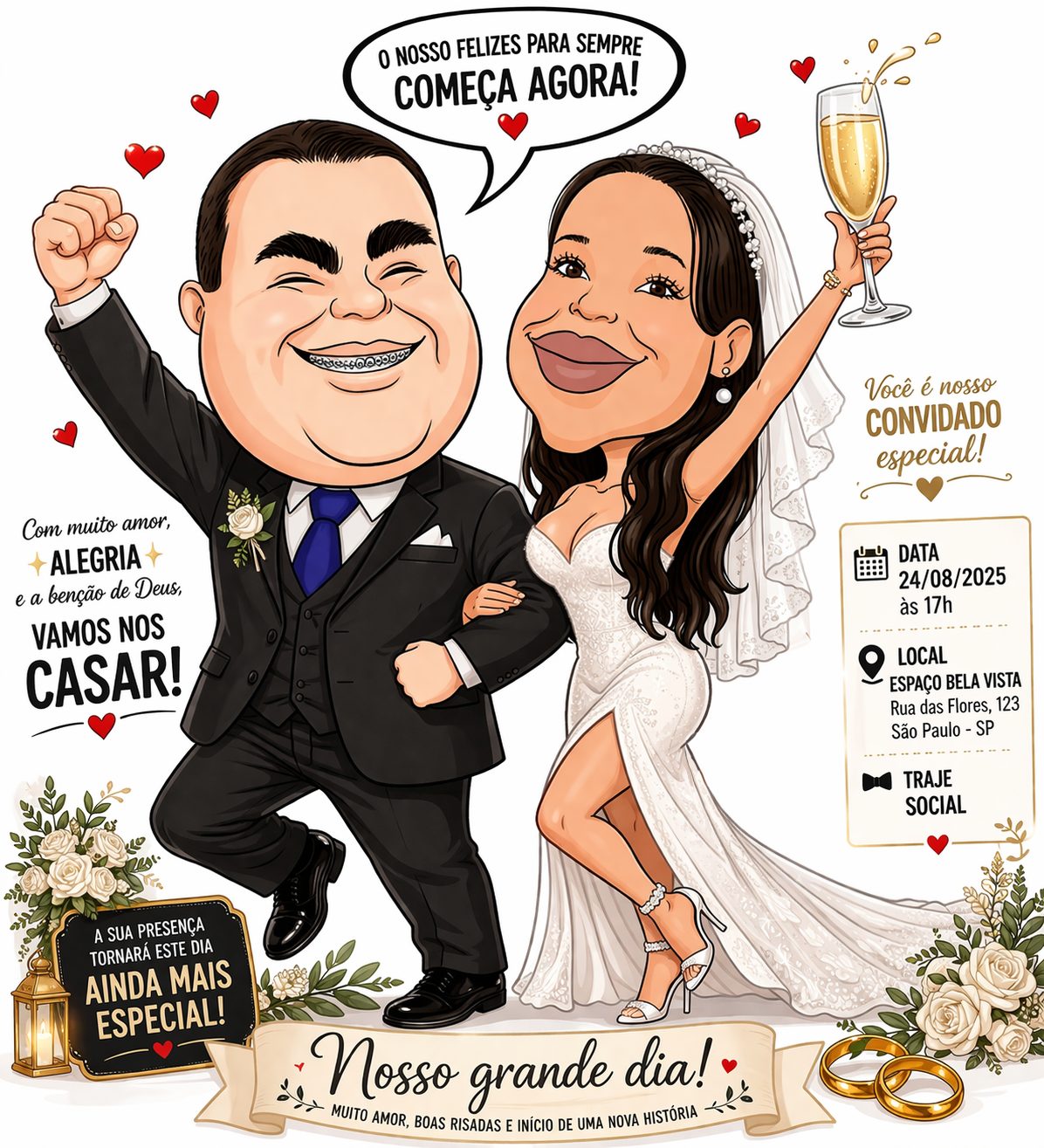 Caricaturas de Noivos para Convites de Casamento | Arte Personalizada