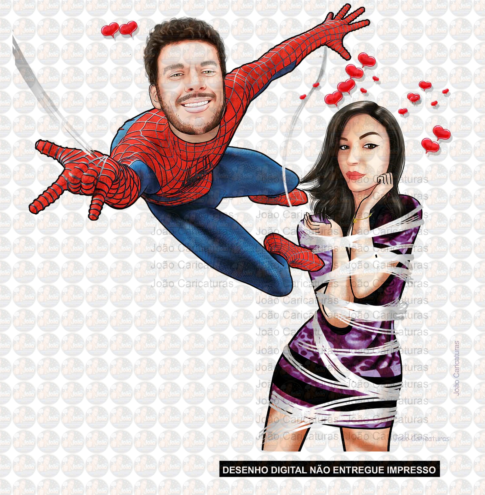 Caricatura digital de casal namorados namoro abraçados aniversário festa presente luar príncipe juntinhos crush moderna realista, caprichada rosto normal natura traços perfeitos vinho Santos