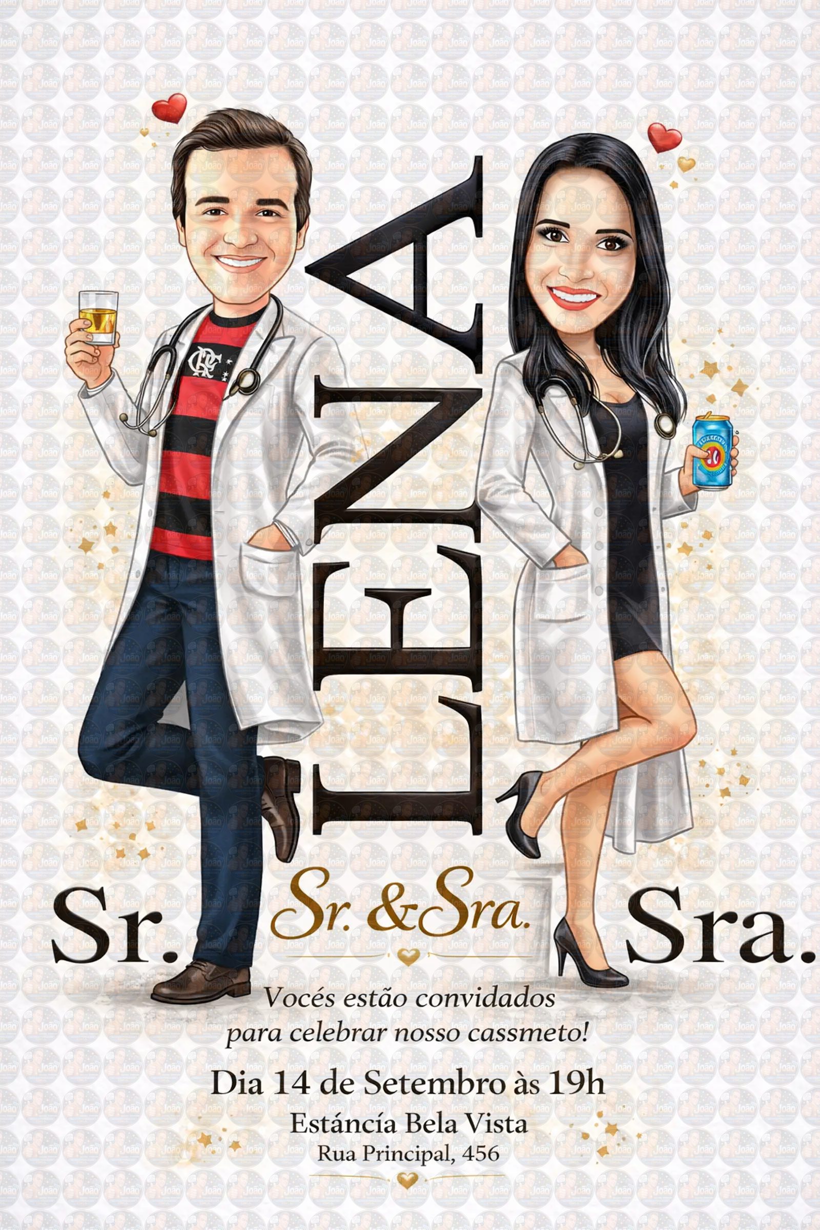 Caricatura Casamento Elegante | Noivo e Noiva Personalizados