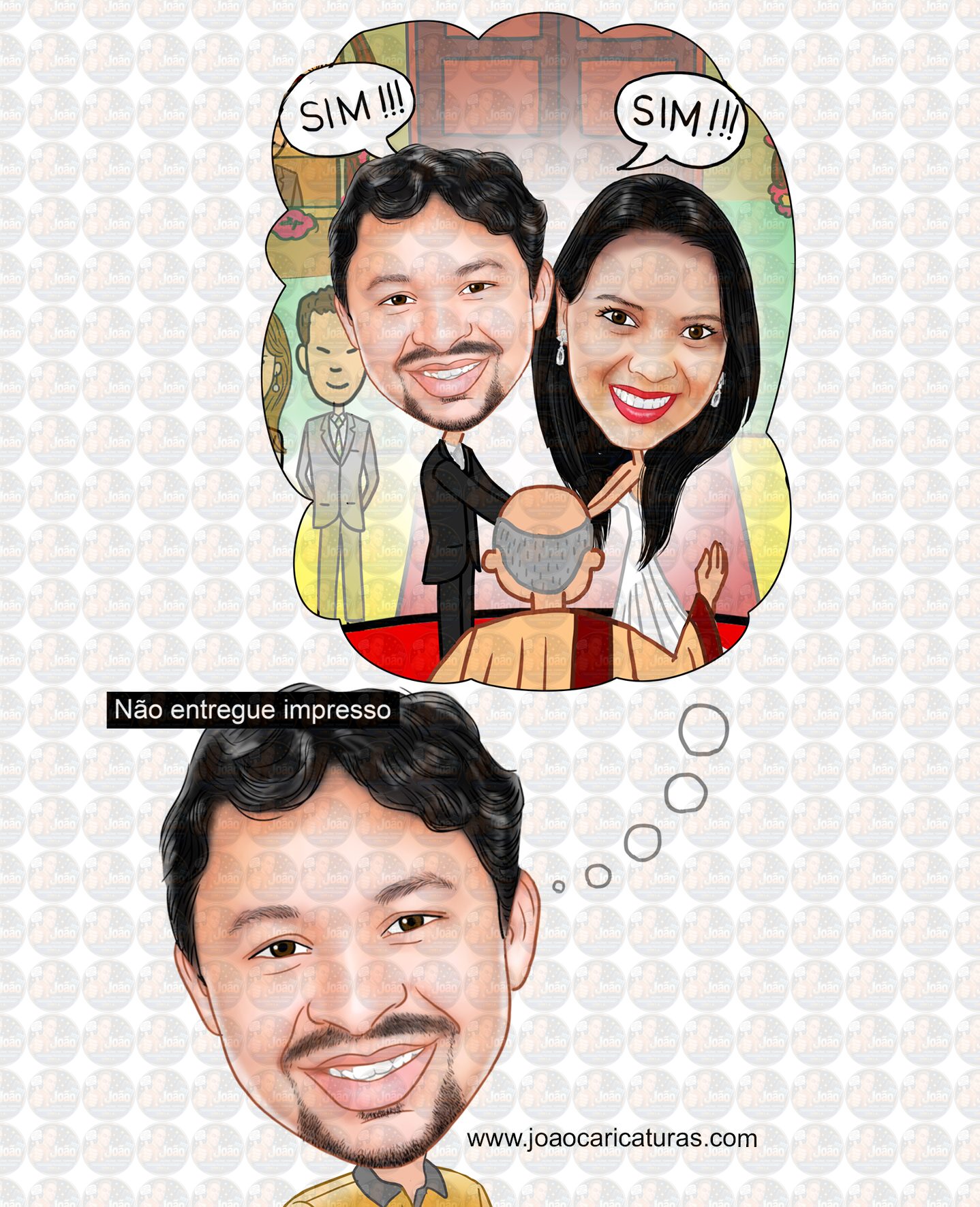 " Preço por pessoa" Caricatura namorado , noivo, lembrando, recordando, pensando no casamento, padre,cerimoania, bodas casamento namorados marido esposa pai mãe