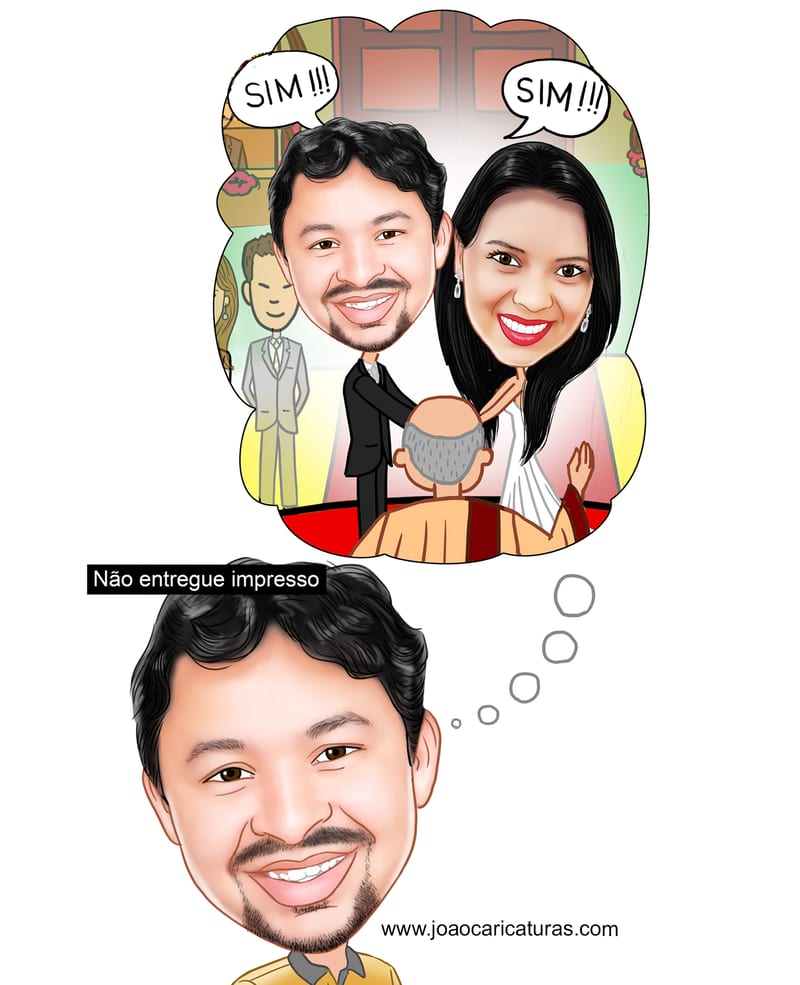 " Preço por pessoa" Caricatura namorado , noivo, lembrando, recordando, pensando no casamento, padre,cerimoania, bodas casamento namorados marido esposa pai mãe