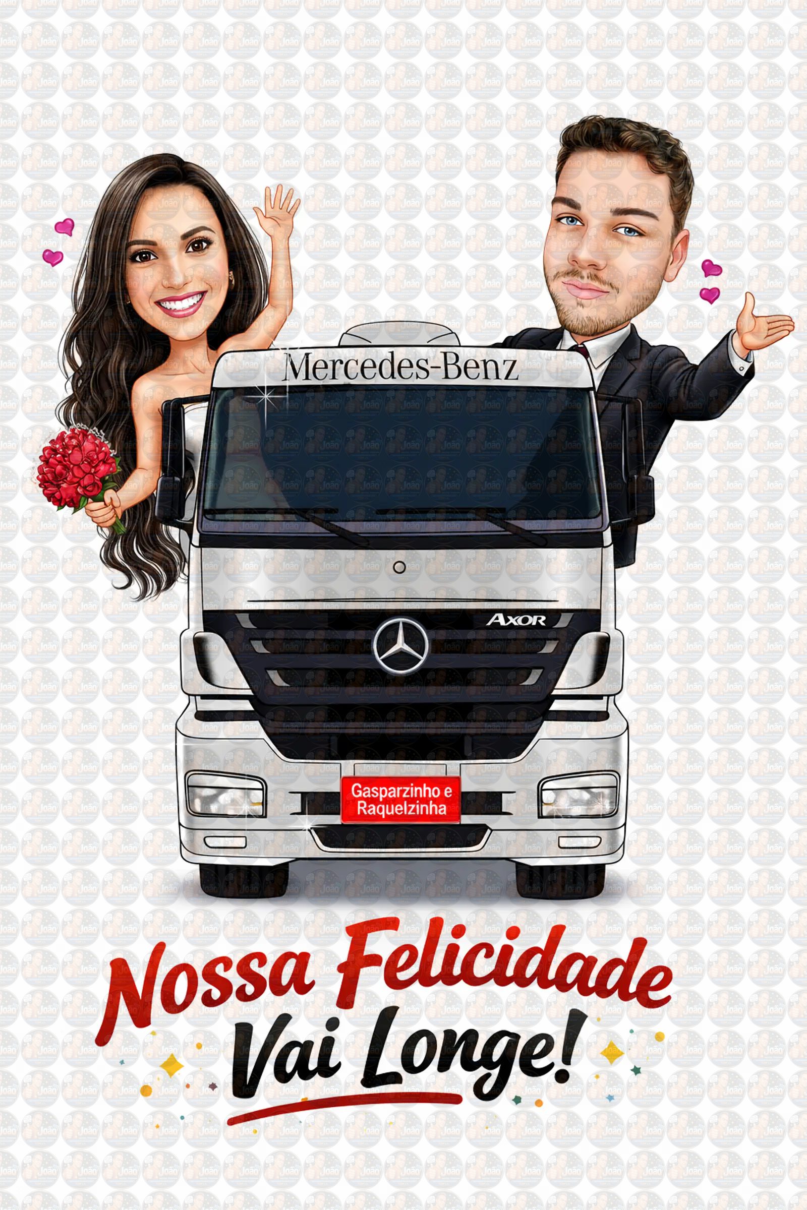 Caricatura de Casamento com Carro Personalizada – Noivos Dirigindo e Tema Automotivo
