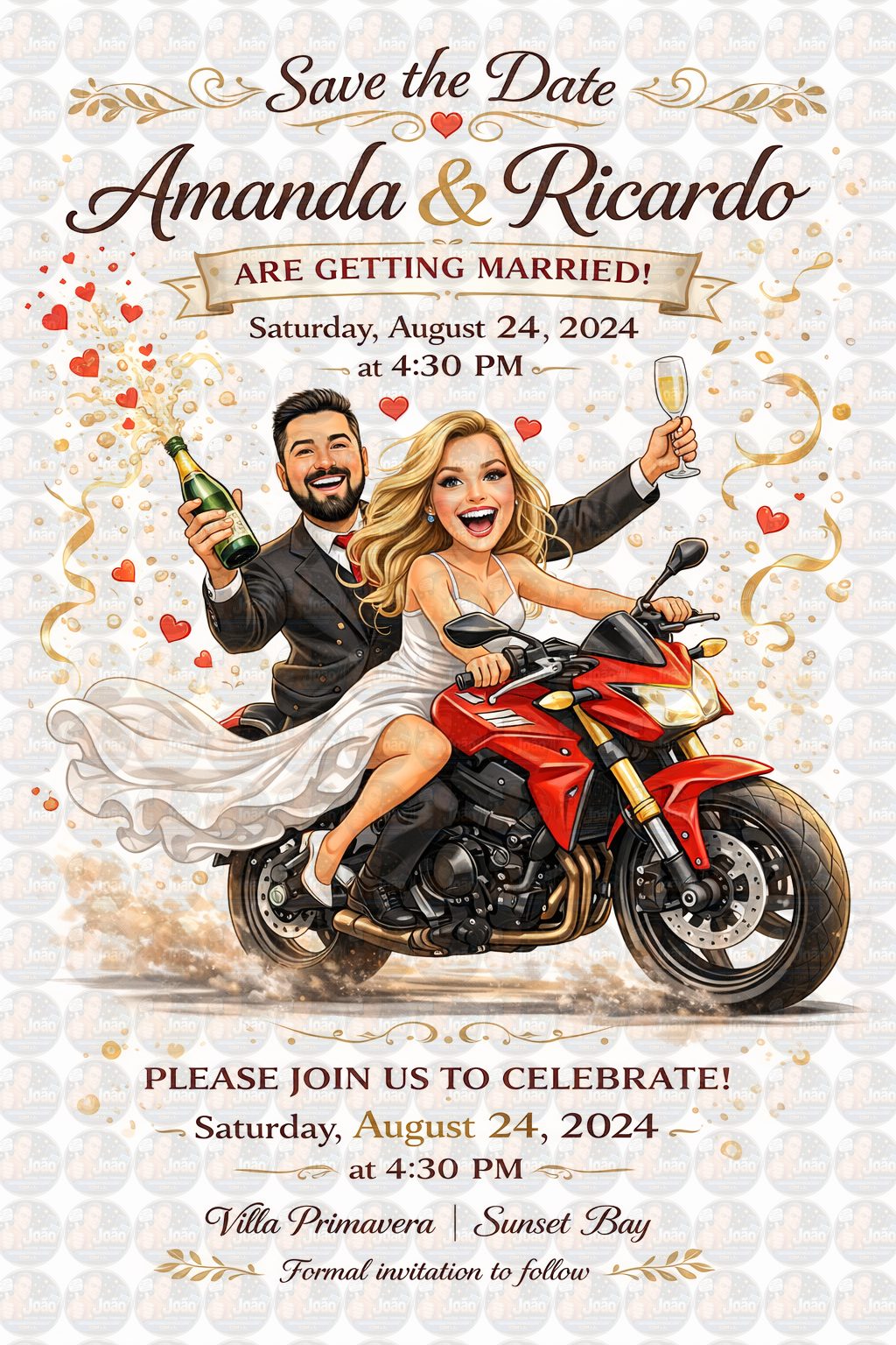 Convite Digital de Casamento com Veículos Caricatura Personalizada | Noivos Personalizados