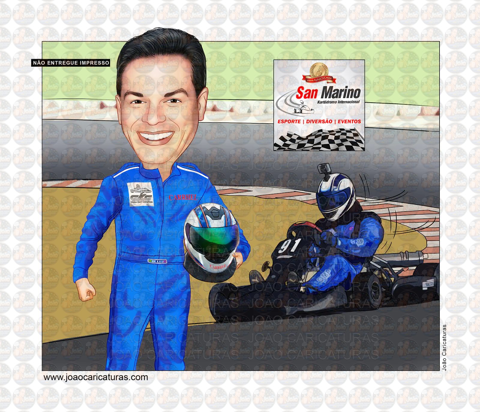 Caricatura corredor homem namorado marido aniversariante corredor mini kart atleta medalha quadro banner camiseta velocidade presente criativo personalizado único hobby preferido