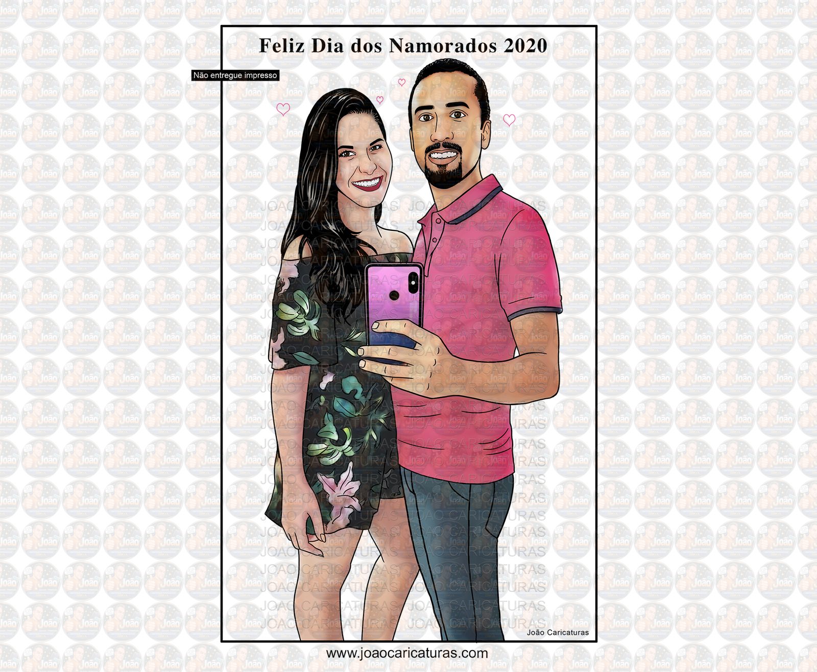 Desenhos e caricatura linda de casal apaixonado fazendo self estilo hq traço com cor presente de namoro crush quadro banner presente moderno boa idéia fino surpresa melhor idéia aniversário boda