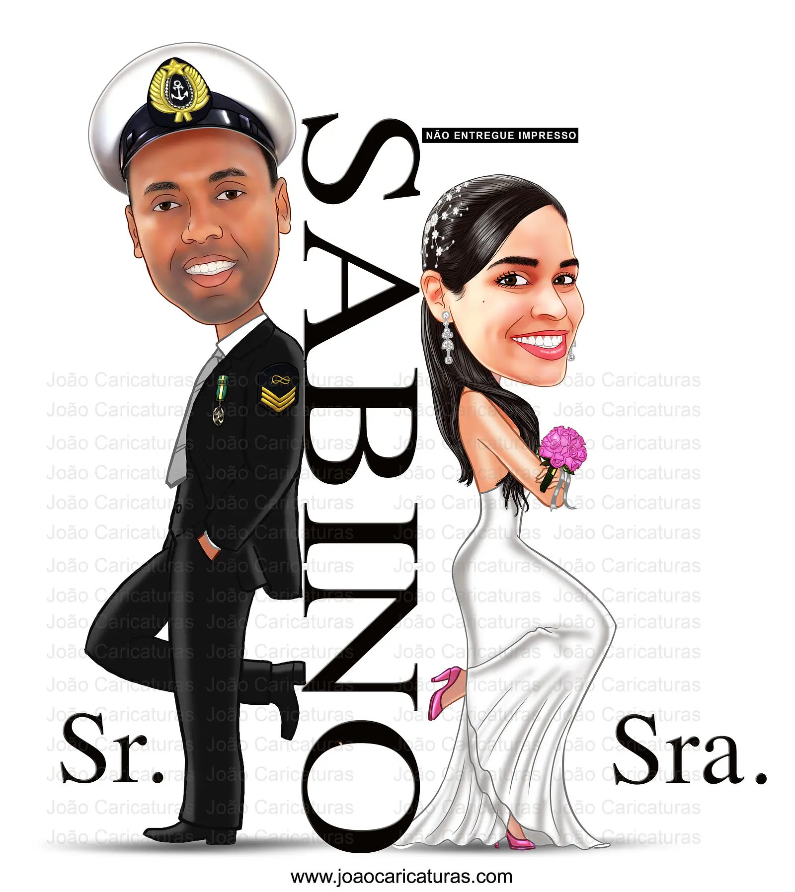 Caricatura Noivos Policial | Arte Personalizada para Casamento