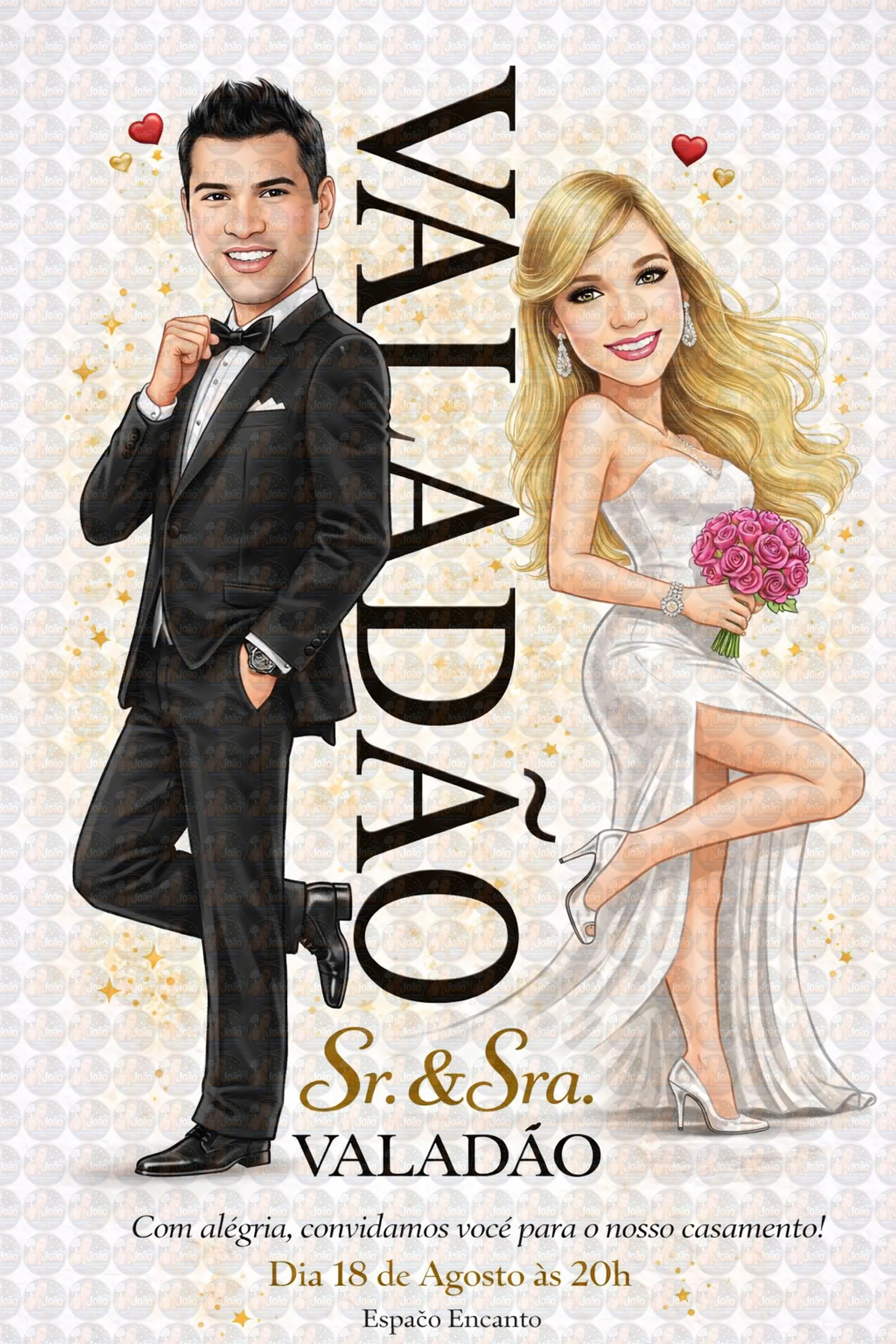 Caricatura Casamento Elegante | Noivo e Noiva Personalizados