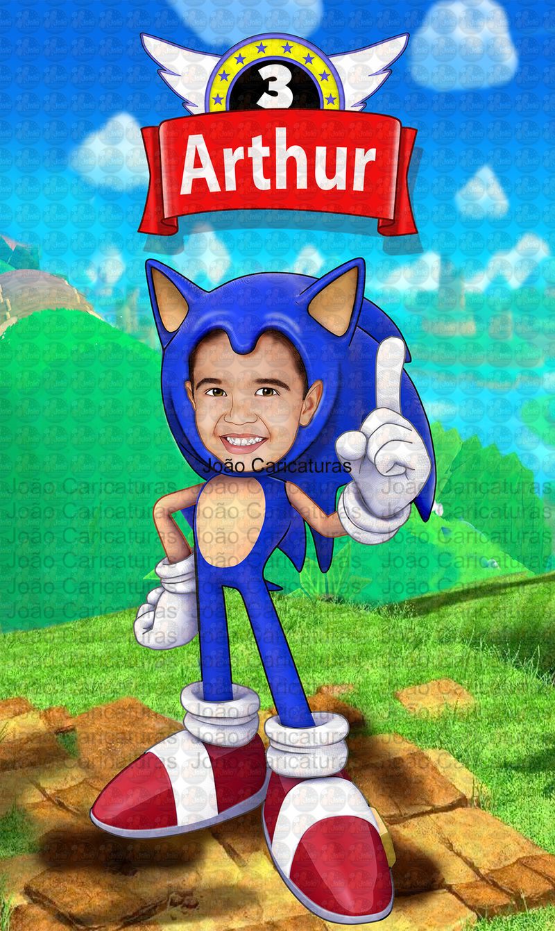 Linda caricatura aniversário menino para banner eu fui mascara personagem game joguinhos criança sonic furo par fotos ,3,4,5,6,7,8,9, anos