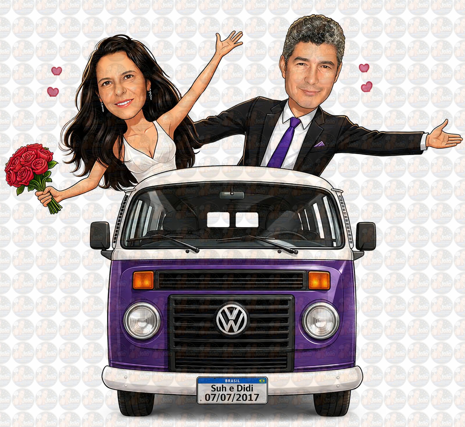 Convite Digital de Casamento com Veículos Caricatura Personalizada | Noivos Personalizados