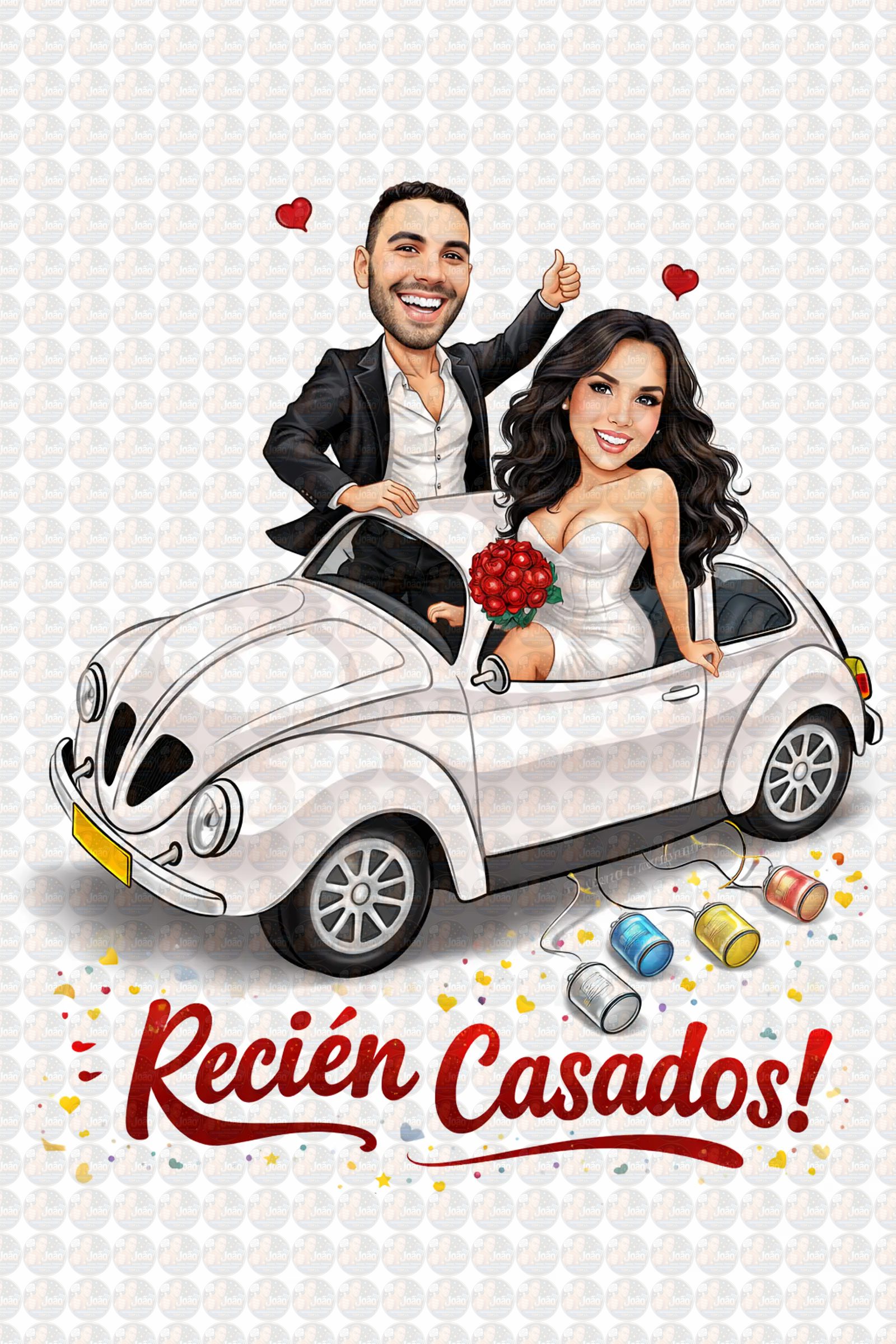 Caricatura de Casamento com Carro Personalizada – Noivos Dirigindo e Tema Automotivo
