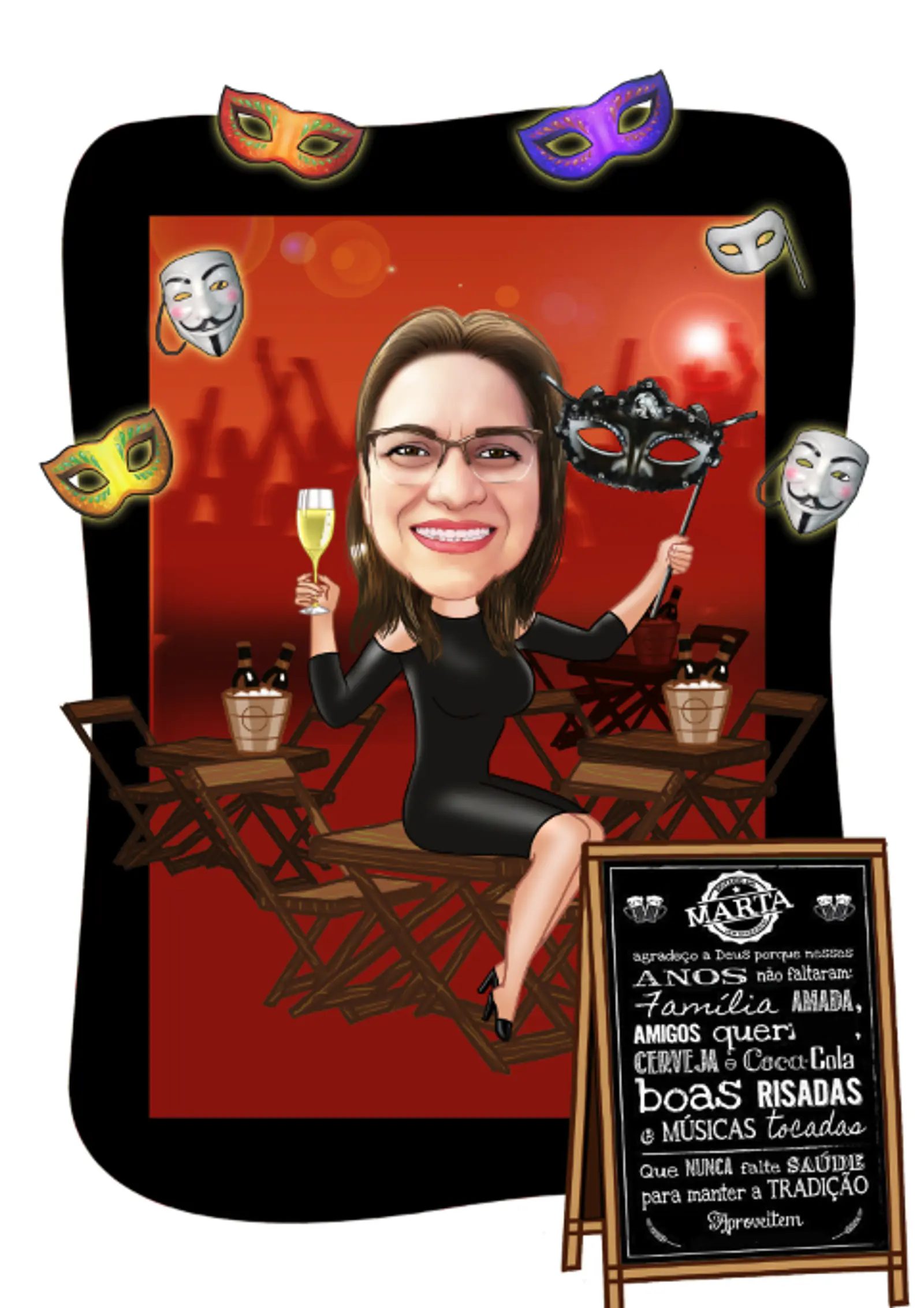 Caricatura Digital Feminina Tema Boteco – Personalizada por Foto