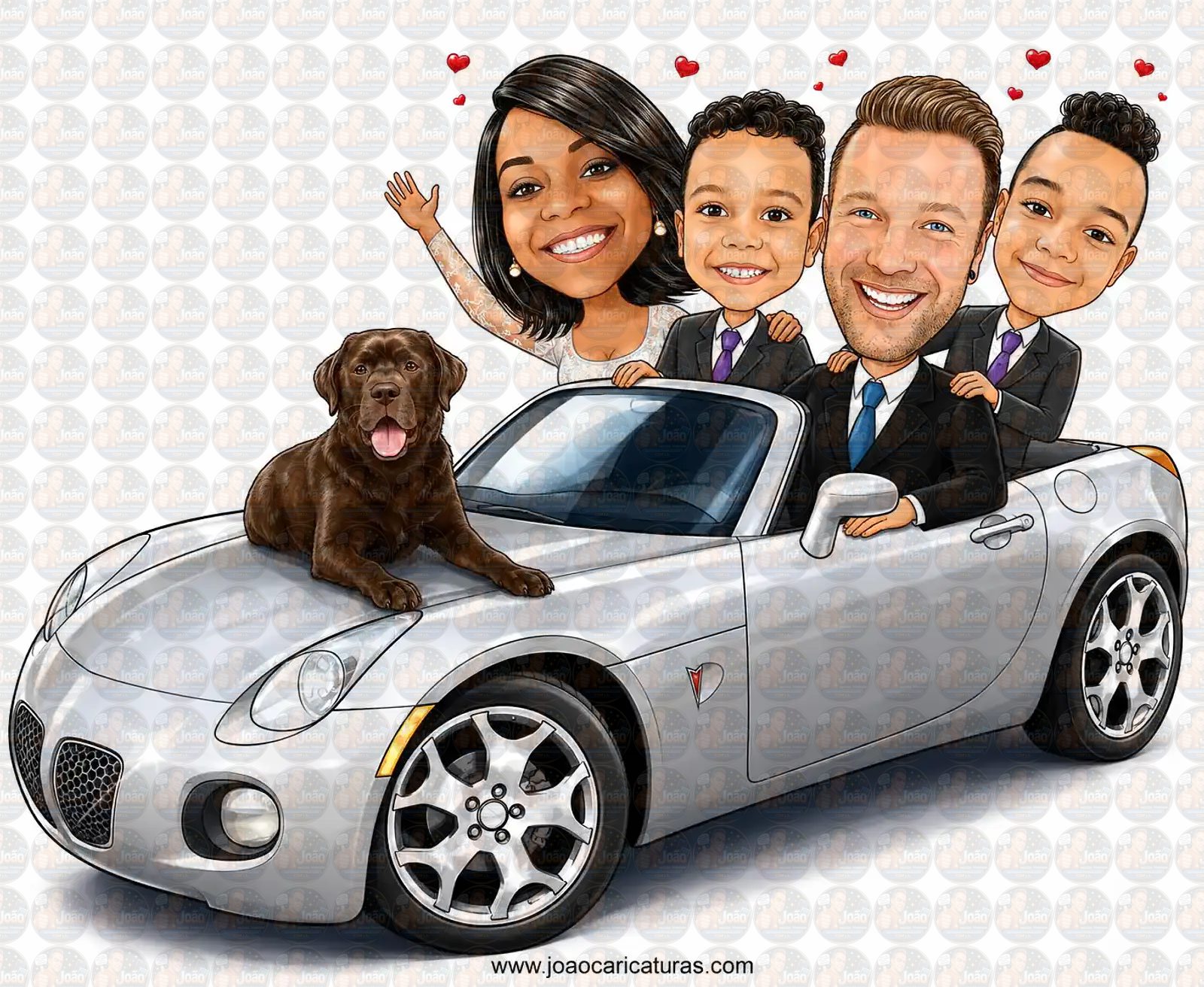 Caricatura Digital Personalizada de Família com Carro (Preço por Pessoa)
