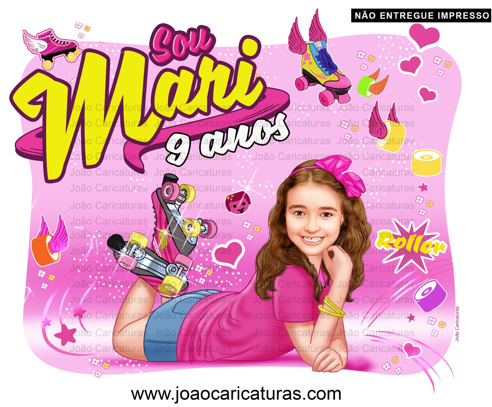 Caricatura Personalizada Convite Aniversário Jovem Menina Patinadora Patins Antigo Quad Esporte 4 Rodinhas Skate Roller Botinha 9 10 11 12 13 14 15 16 anos, Soy Luna